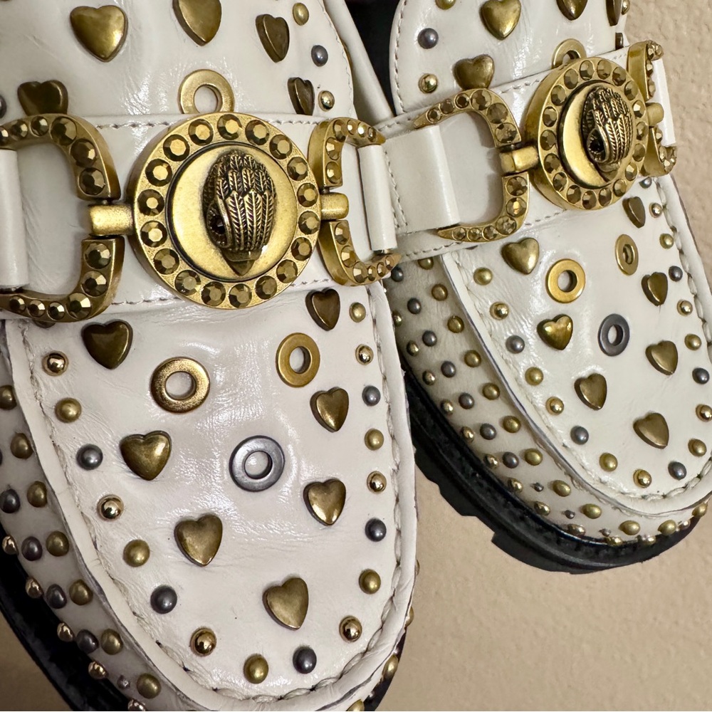 NEW Women KURT GEIGER Mansion Cream Gold Studs eagle leather Loafer EU40/US9 - Picture 8 of 10